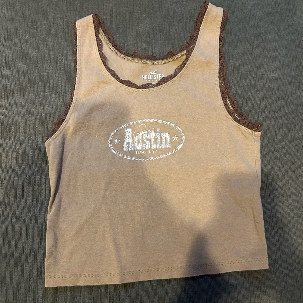 Hollister Tan Top with Brown Lace